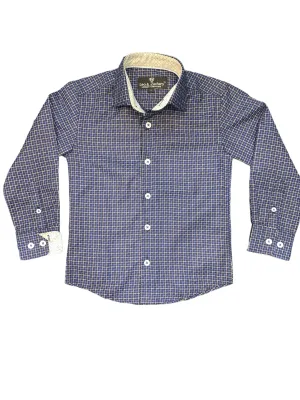 Kids formal Shirt Long Sleeve Blue Yellow check #5958