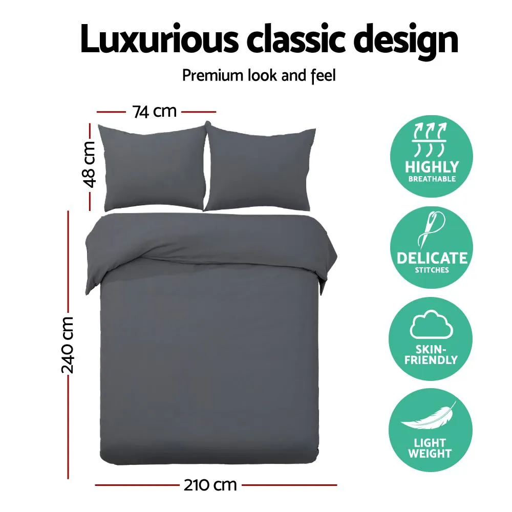 King Size Classic Quilt Cover Set - Charcoal