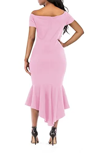 KISSMODA Formal Evening Party Midi Bodycon Dresses for Ladies Short Sleeve V Neck Design Fishtail Dress