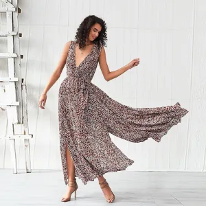 KittenAlarm - Deep V neck Women Maxi Long Multiway belt waist Party Dresses slit hem long dress