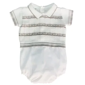 Knitted Romper with Pique Bottom White/Grey