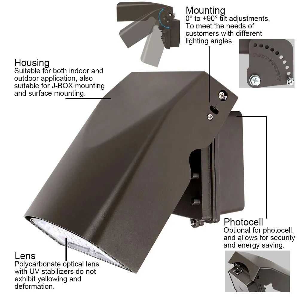 Konlite LED Slim Wall Pack Light - Adjustable - 67W - 8,800 Lumens - 4000K - 120-277V - 150W Equal