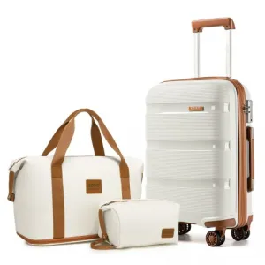 KONO 20'' Hard Shell PP Suitcase Set & Travel Bag Set in Cream | Durable & Stylish Luggage for All Your Travel Needs