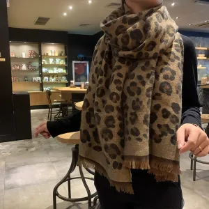 Korean all-match thickened brushed imitation cashmere leopard scarf autumn and winter long warm large shawl scarf dual-use women