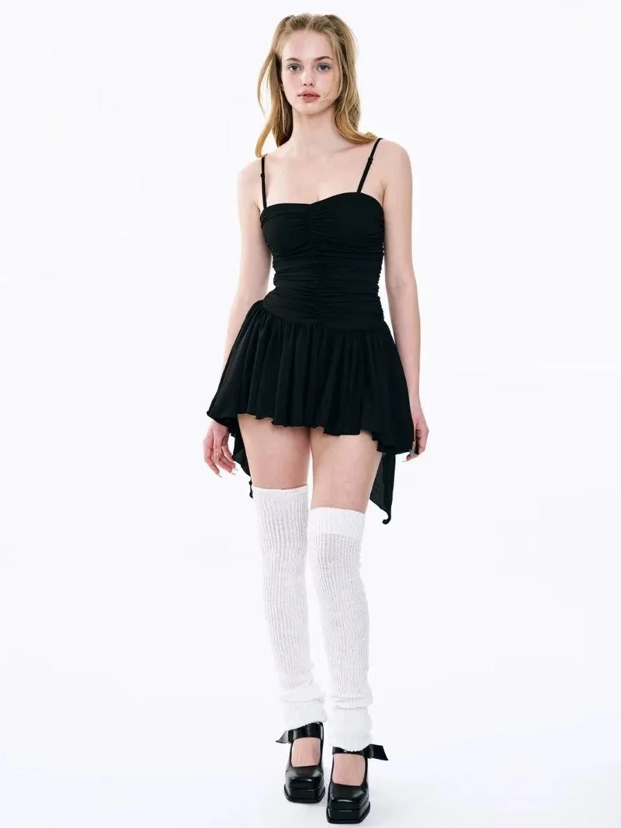 Korean Ballet Style Suspender Dress: Chic Asymmetrical Statement Piece