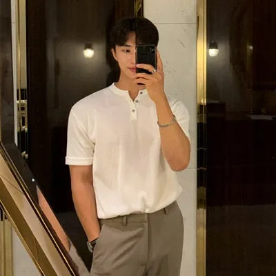 [Korean Style] 4 Colors Lapel Basic Button T-shirts