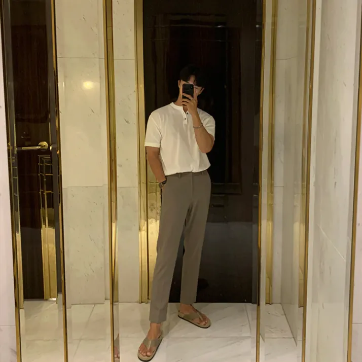 [Korean Style] 4 Colors Lapel Basic Button T-shirts