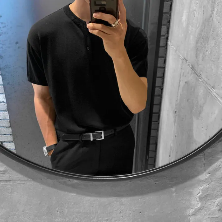 [Korean Style] 4 Colors Lapel Basic Button T-shirts