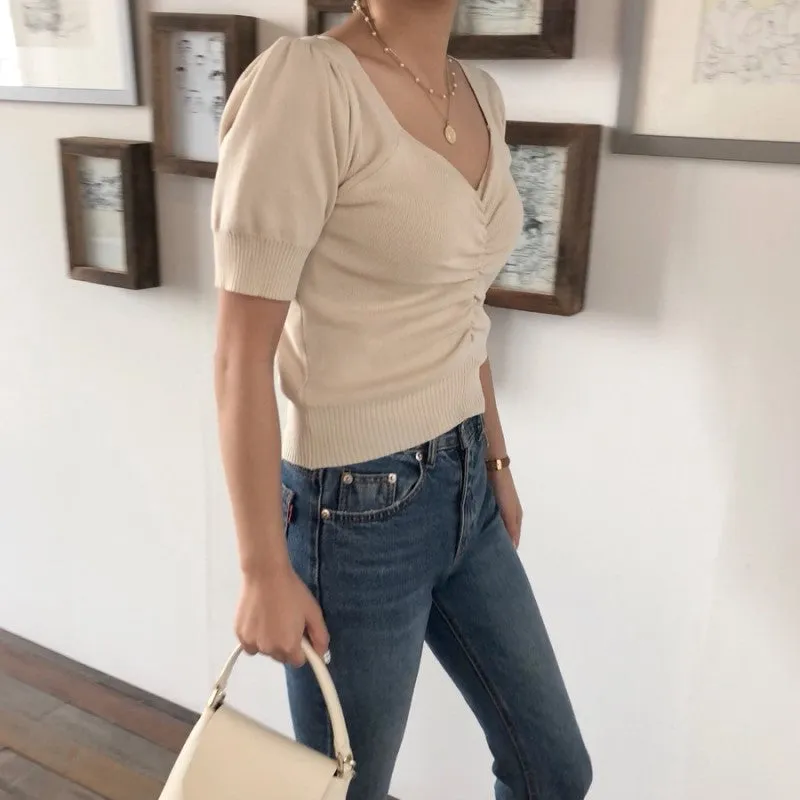 [Korean Style] Colette Puff Sleeve Knit Top