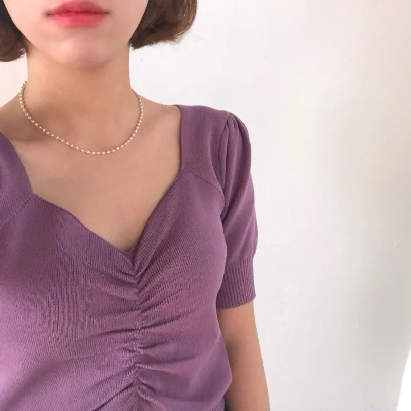 [Korean Style] Colette Puff Sleeve Knit Top