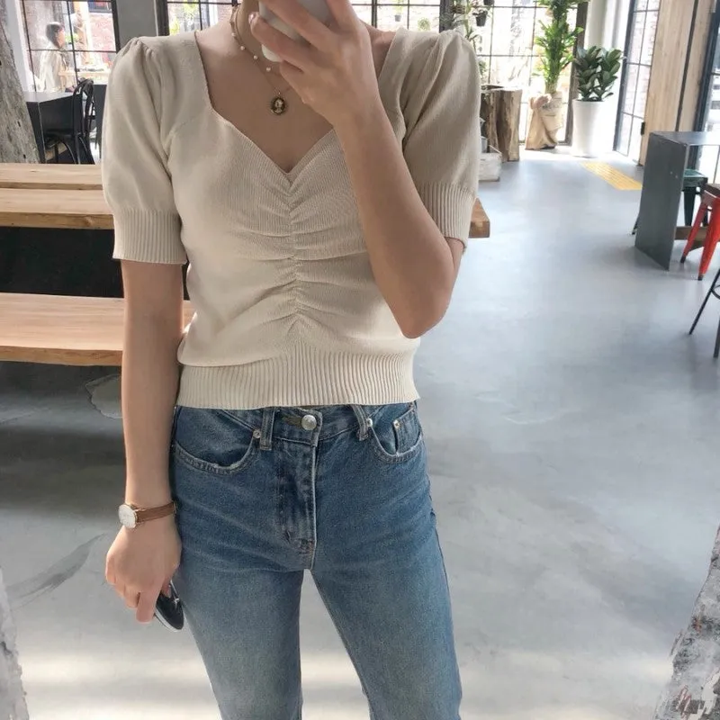[Korean Style] Colette Puff Sleeve Knit Top