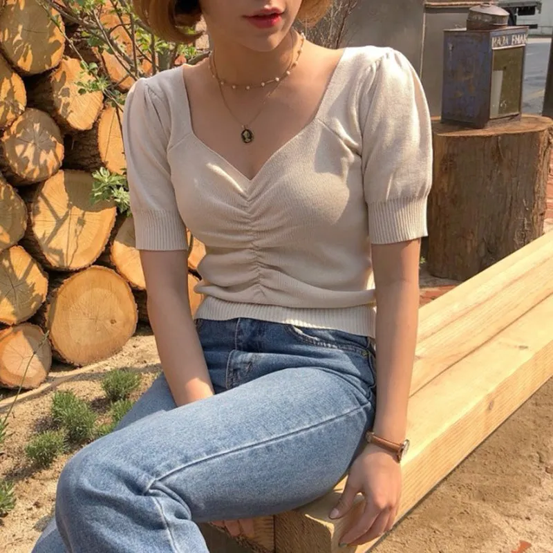 [Korean Style] Colette Puff Sleeve Knit Top