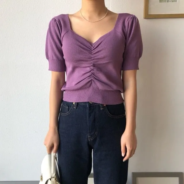 [Korean Style] Colette Puff Sleeve Knit Top