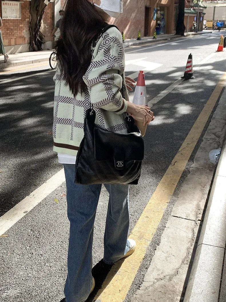 [Korean Style]  Contrast Color Pattern Knitted Cardigan