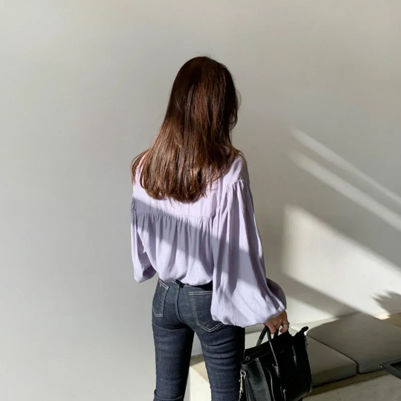 [Korean Style Lofee Grape Button Down Blouses