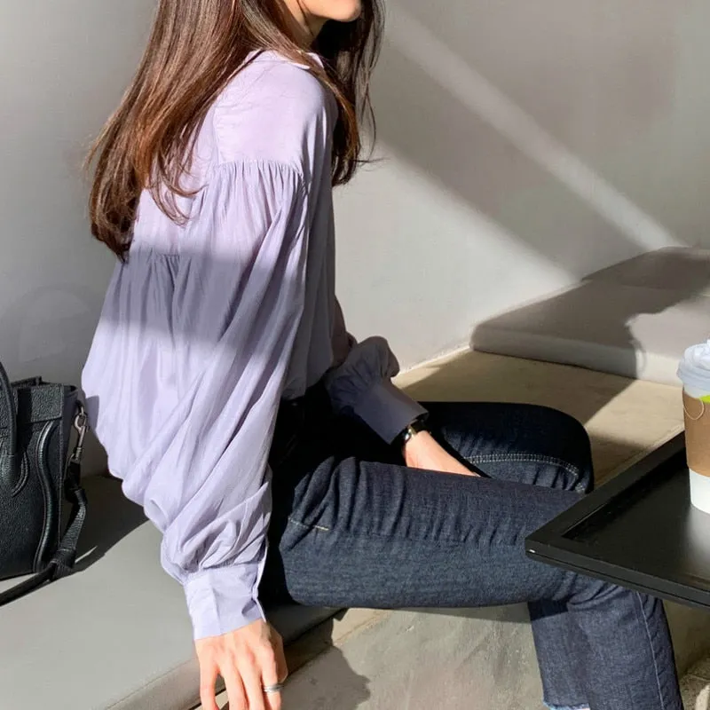 [Korean Style Lofee Grape Button Down Blouses