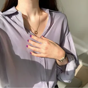[Korean Style Lofee Grape Button Down Blouses