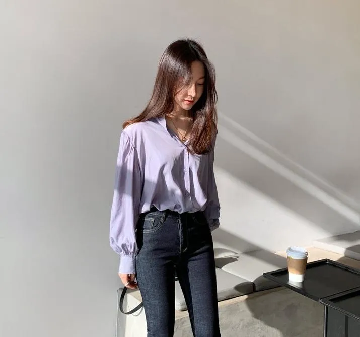 [Korean Style Lofee Grape Button Down Blouses