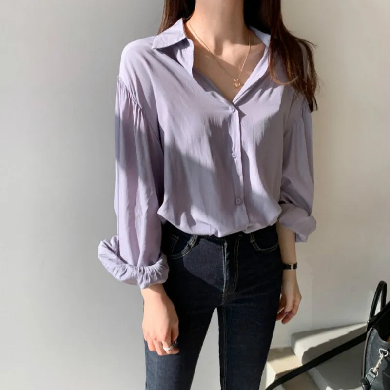 [Korean Style Lofee Grape Button Down Blouses