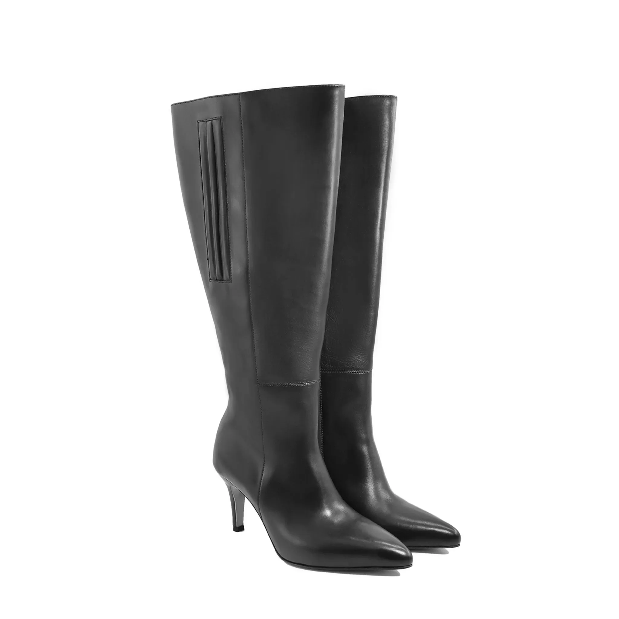 Elegant Ladies Black Calf Leather Long Boots - Stylish & Comfortable Footwear