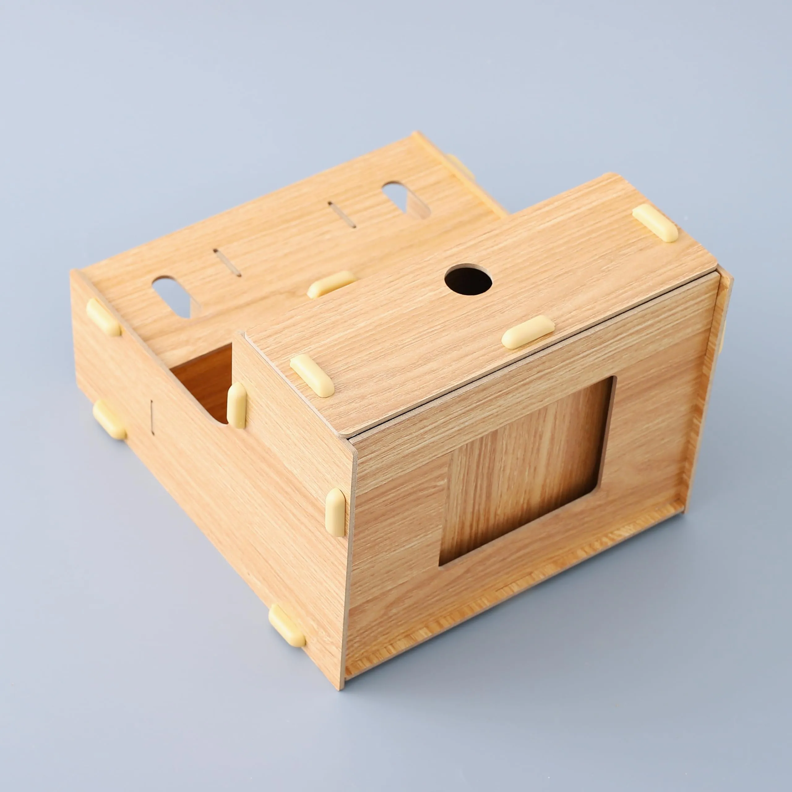 Kuber Industries 3 Compartments with One Bottom Drawer Pen Stand for Office | MDF Wood Rack | Aesthetic Stationery Stand for Office Table Accessories | Burlywood | 23.3x17.5x25.5cm