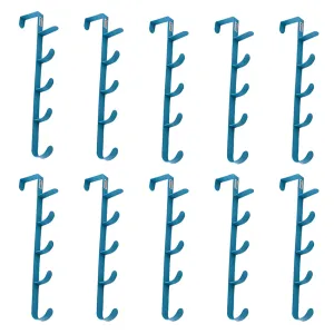 Kuber Industries 5-Level Cloth Hanger|Multipurpose Cloth & Towel Holder|Iron Spray Material|Easy Installation|Interchangeable Over The Door Towel Holder|ZT-3115(B) Pack of 10|Blue