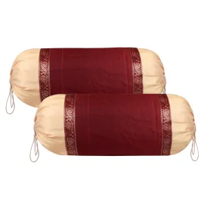Kuber Industries Bolster Covers | Dupion Polyester Bolster Cover Set | Diwan Bolster Cover Set | Bolster Pillow Cover | Lace Design Masand Cover | 16x32 Inch | Pack of 2 | Maroon