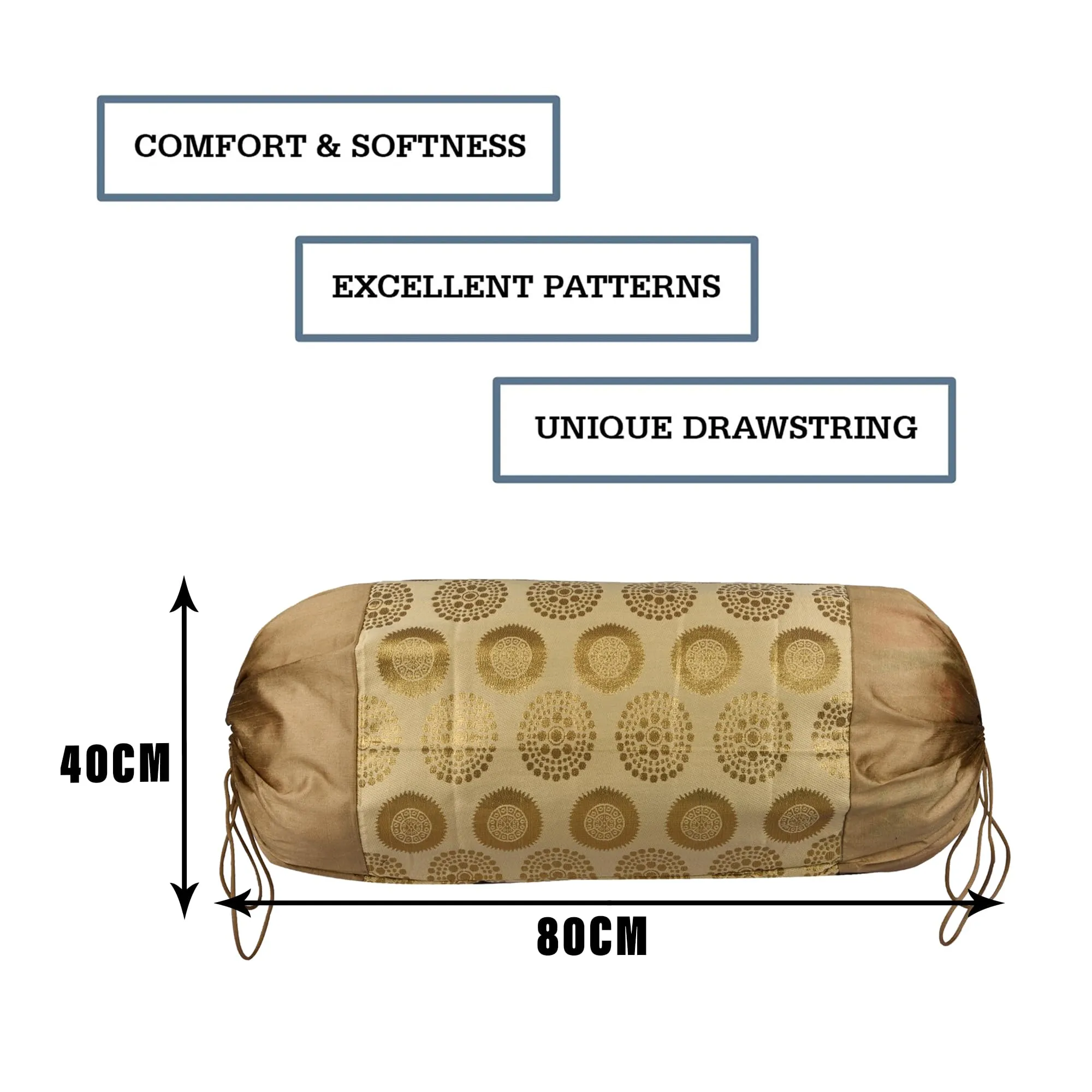 Kuber Industries Bolster Covers | Polyester Bolster Cover Set | Diwan Bolster Cover Set | Bolster Pillow Cover | Banarasi Gola Masand Cover | 16x32 Inch | Pack of 2 | Golden