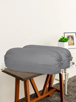 Kuber Industries Bolster Covers | Soft Cotton Bolster Cover Set | Diwan Round Bolster Pillow Covers | Striped Pattern Masand Cover | 16x32 Inch | Pack of 2 | Gray