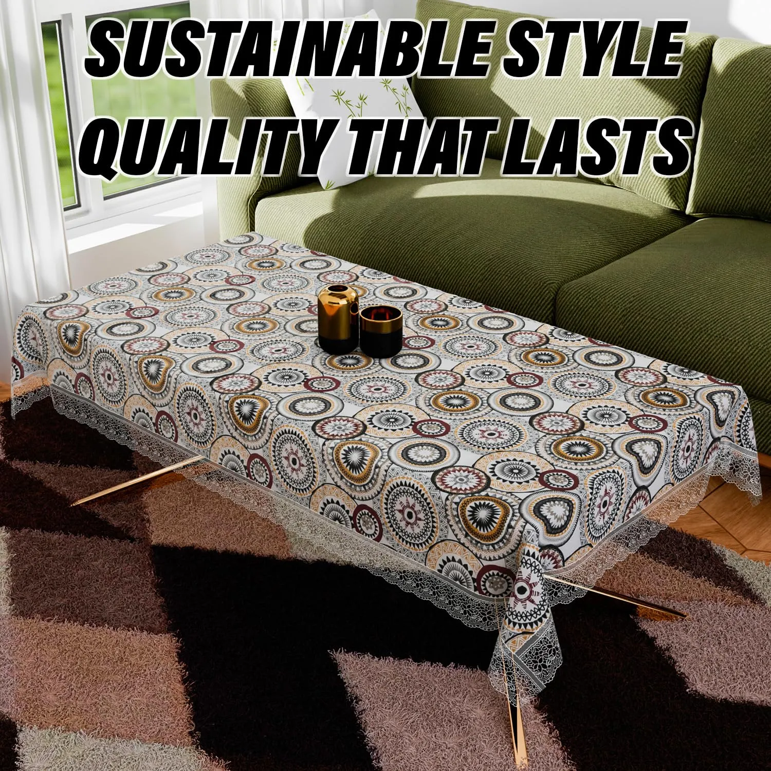 Kuber Industries Center Table Cover | PVC Table Cloth Cover | 4 Seater Table Cloth | Rangoli Table Cover | Table Protector | Table Cover for Center Table | 40x60 Inch | CTC | White