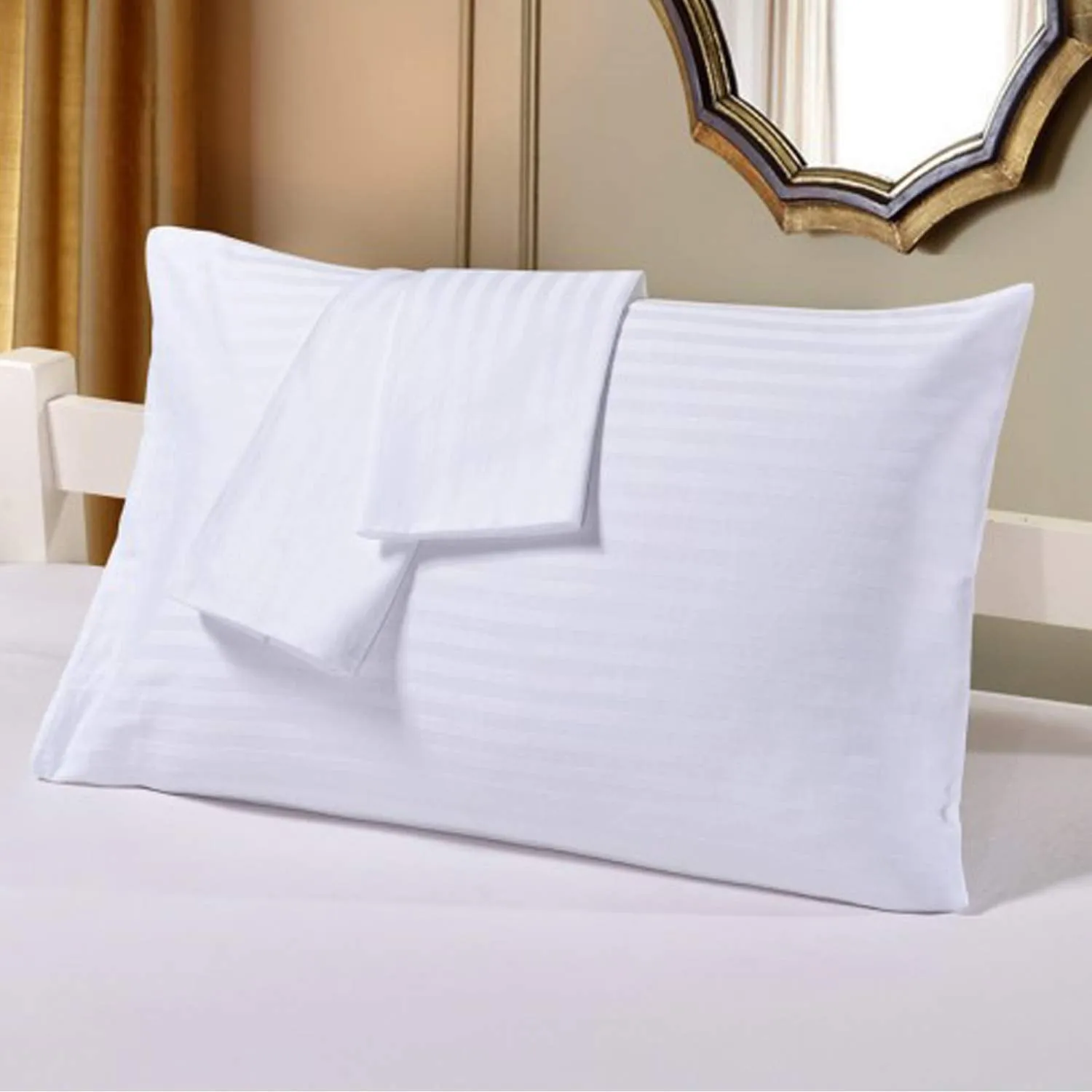 Kuber Industries Cotton Luxurious Satin Striped Pillow Cover|Ideal 17x27 Inch Size|Soft & Smooth Cotton|Pack of 4 (White)-CTKTC40311, 200 TC