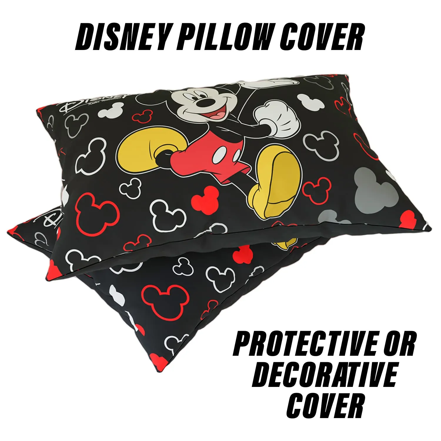 Kuber Industries Disney Mickey Pillow Cover | Silk Pillow Cover | Soft Pillow Cover | Luxurious Pillow Cover For Home | Set of 2 | 16x24 Inch | Black