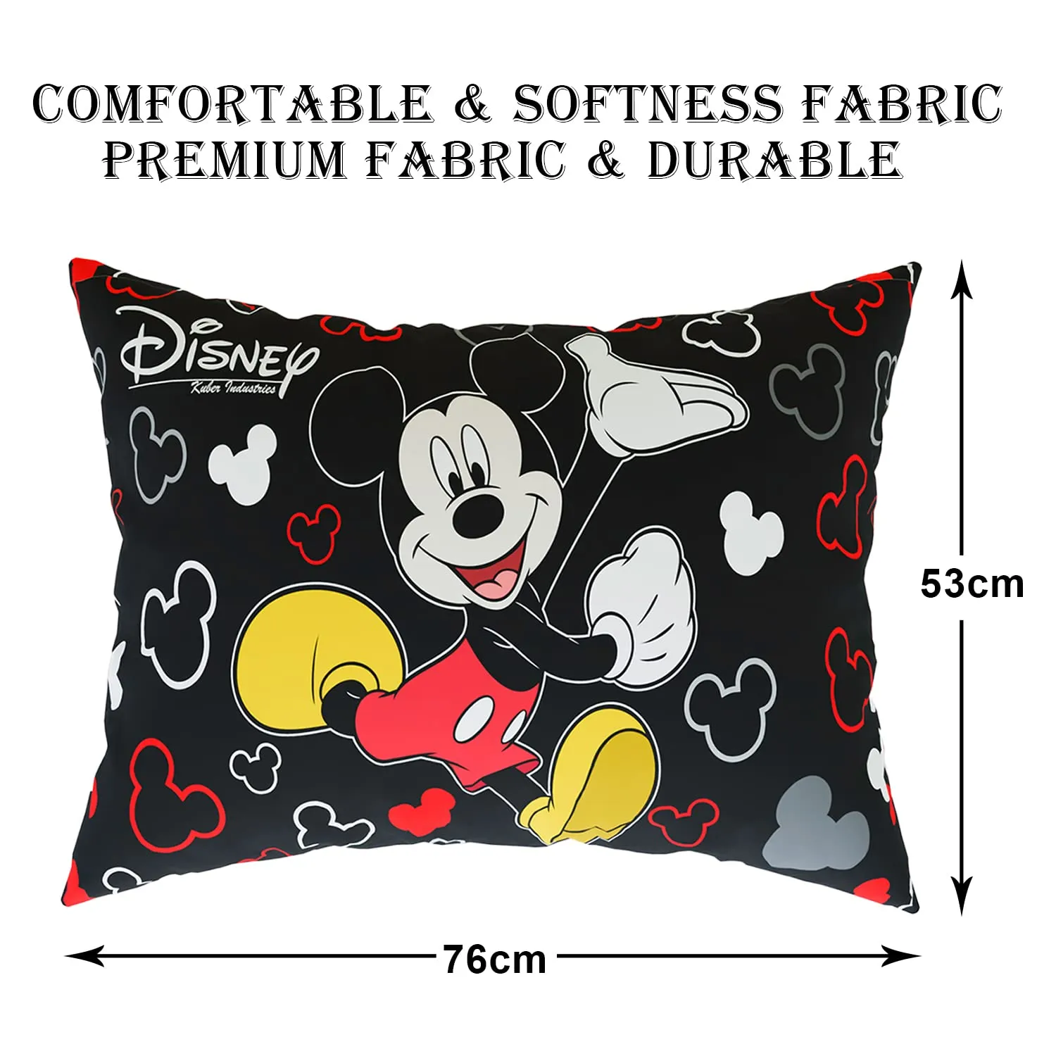 Kuber Industries Disney Mickey Pillow Cover | Silk Pillow Cover | Soft Pillow Cover | Luxurious Pillow Cover For Home | Set of 2 | 16x24 Inch | Black