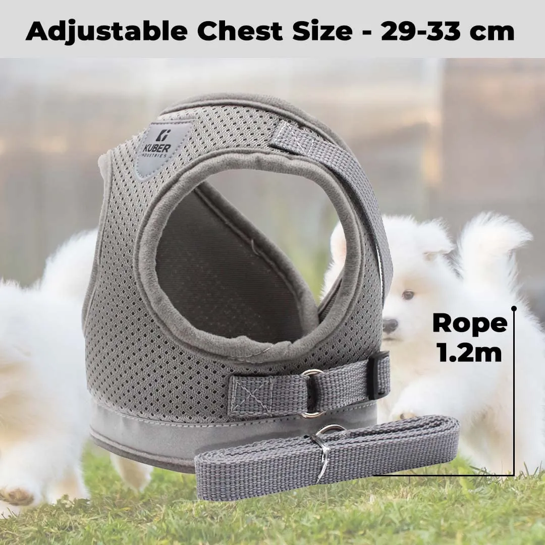 Kuber Industries Dog Chest Harness with Nylon Leash I No Pull, Soft Padded and Breathable Dog Vest I Adjustable, Reflective I Easy Control Dog Chest Belt I (Small, Grey)