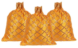 Kuber Industries Drawstring Potli Bag Party Wedding Favor Gift Jewelry Bags-Pack of 3 (Yellow)