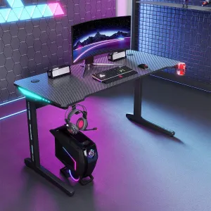 Kuber Industries Ergonomic Table for Work, Study & Games with Earphone Hook & Cup Holder | Portable Standing Gaming Desk & Laptop Tables for Work from Home & Office | D21061200BLKSH-Black