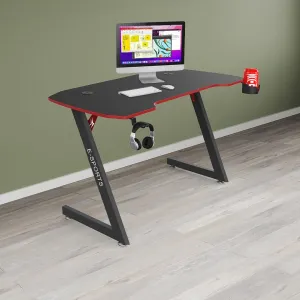 Kuber Industries Ergonomic Table for Work, Study & Games with Earphone Hook & Cup Holder | Portable Standing Gaming Desk & Laptop Tables for Work from Home & Office | KZ1400BLKSH-Black