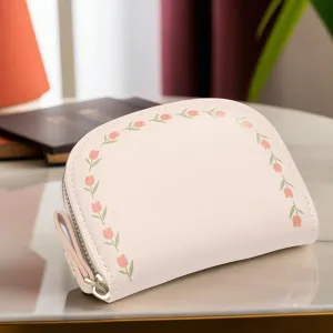 Kuber Industries Floral Vine Print PU Batua Purse, Cash & Coin Pocket Wallet for Women with Zip | Portable Cute Mini Wallet for Girls | Hand Wallet for College Girls | KS-4, Beige