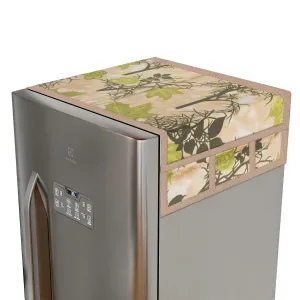 Kuber Industries Fridge Top Cover | Fridge Top Cover with Pockets | Refrigerator Top Cover for Kitchen | Fridge Top Cover with 6 Utility Pockets | Tree Kniting Fridge Cover | Green