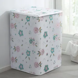 Kuber Industries Front Load Washing Machine Cover |Waterproof And Dust Proof Fully Automatic Washing Machine Cover | Fashion flower Laundry Machine Protect Cover With Zip | White And Green