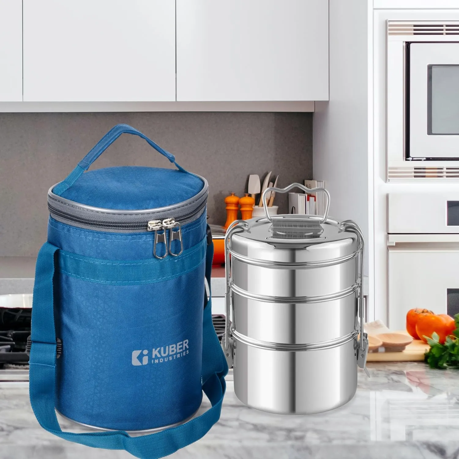 Kuber Industries Lunch Bag | Lunch Bag for Office | Lunch Bag for College | Reusable Lunch Bag | Lunch Bag for Adults | Lunch Bag with Handle | Insulated Lunch Bag | Sky Blue