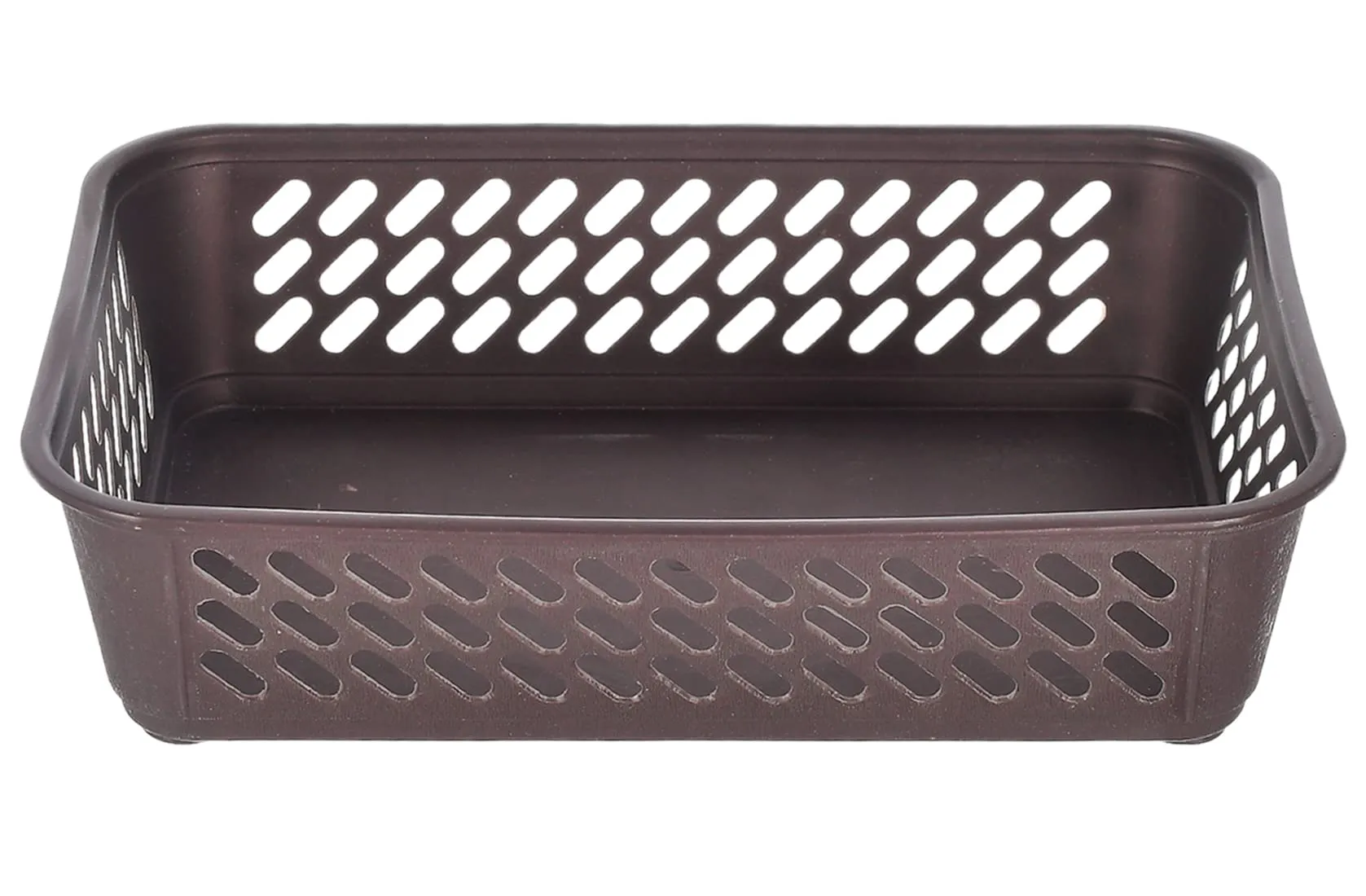 Kuber Industries Multiuses Super Tidy Plastic Tray/Basket/Organizer- Pack of 3 (Brown) -46KM0567