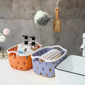 Kuber Industries Pack of 3 Multipurpose Storage Basket | Rhombic | Bathroom Kitchen Dressing table |Toiletry Organizer Bin for Holding Soap, Shampoo,Cosmetics | MC2438 | Light Grey, Orange|