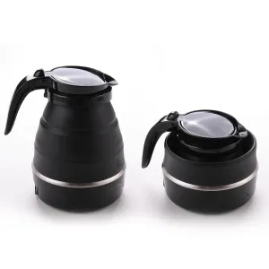 Kuber Industries Pack of 5 Foldable Electric Kettle 600 ML|Silicone Body With 304-Stainless Steel Base|Leak Proof Design|Multipurpose Portable Electric Kettle for Travel, Office & Home|600W|Black