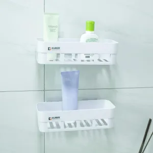 Kuber Industries Pack of 6 Bathroom & Kitchen Organizer PP|Durable & Non-Toxic|Self-Adhesive|Drainage Holes|Multipurpose Set of Storage Racks & Shelves|Set of 2|A50532|White