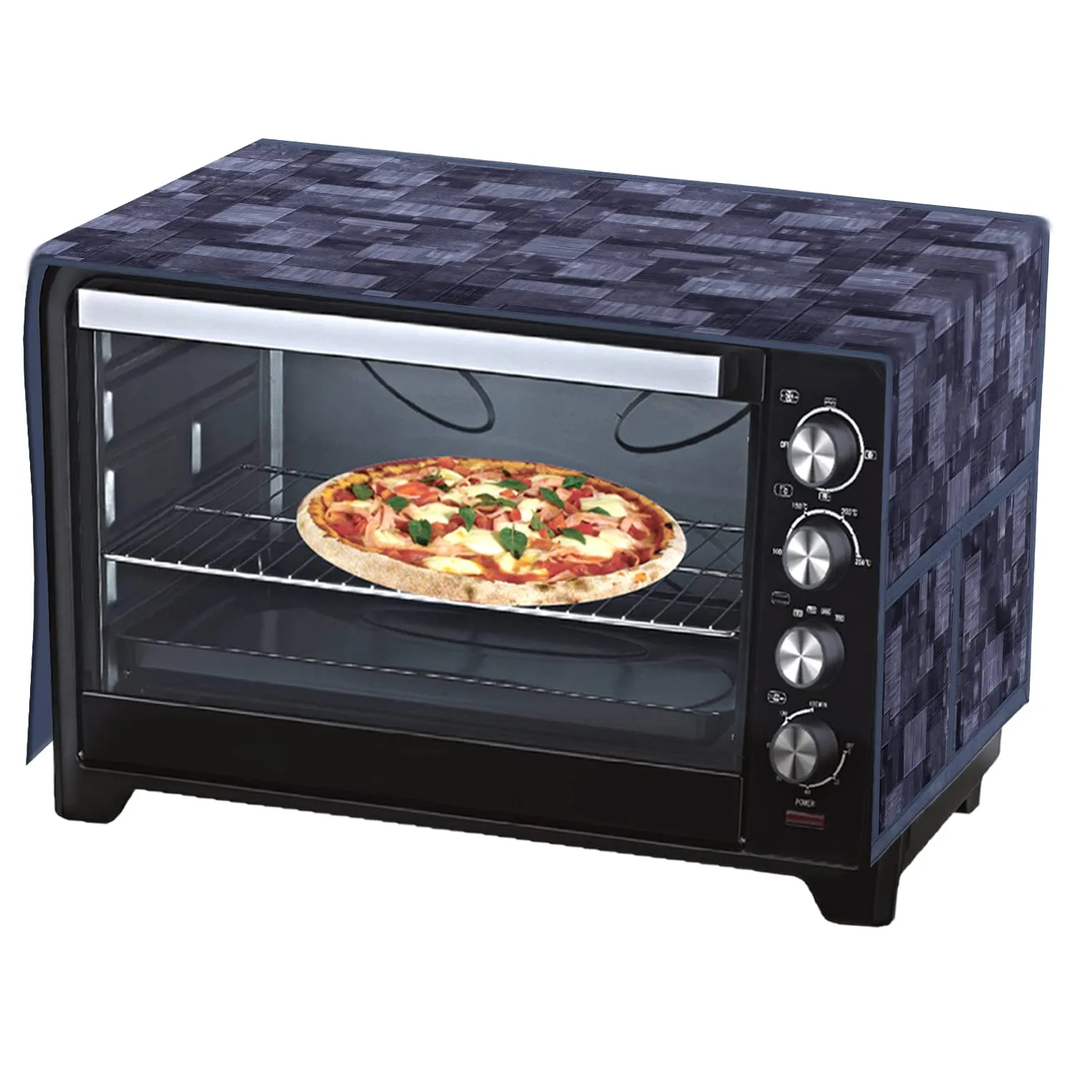 Kuber Industries PVC Check Print Decorative Microwave Oven Top Cover|4 Utility Pockets & Waterproof PVC|Size 90 x 40 CM (Grey)