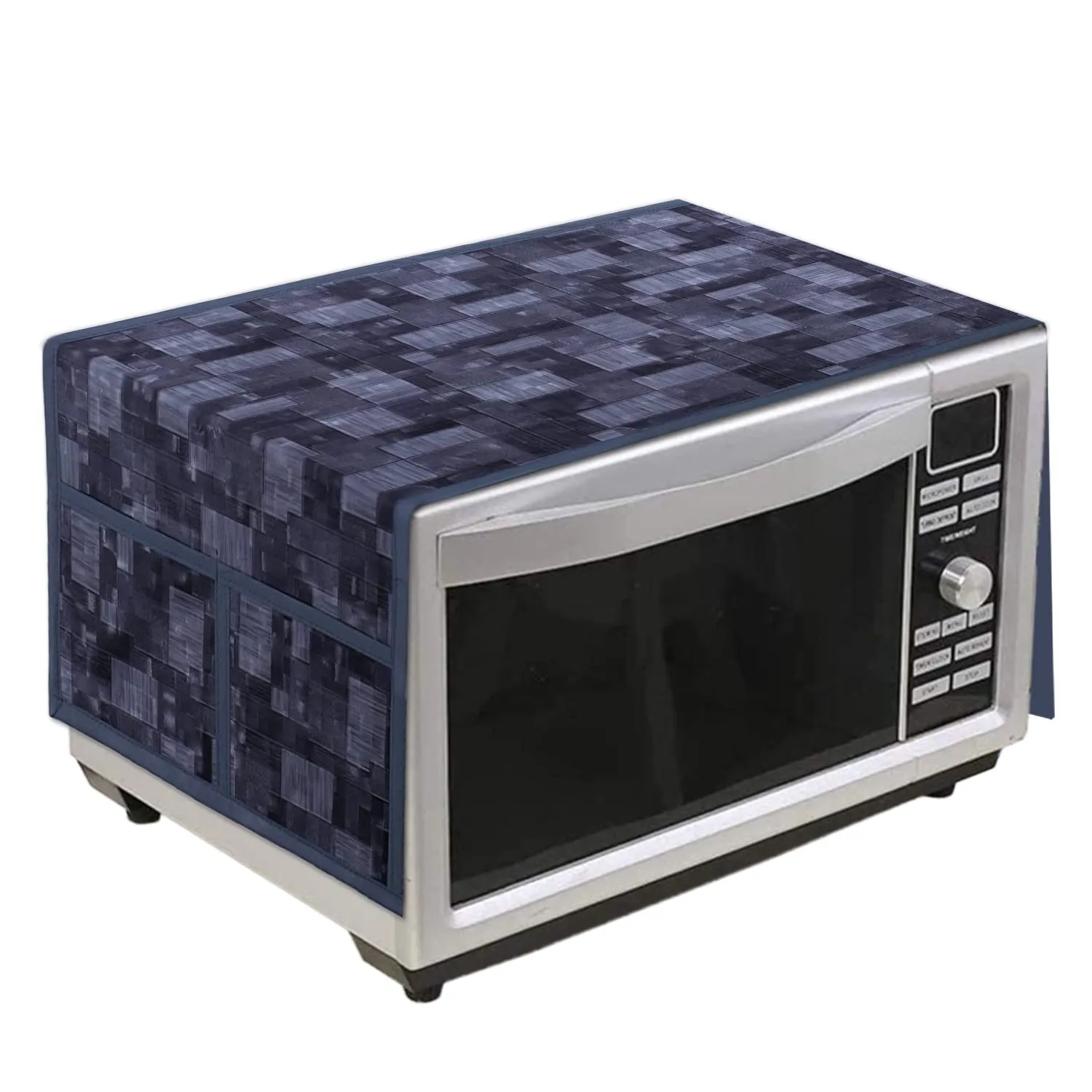 Kuber Industries PVC Check Print Decorative Microwave Oven Top Cover|4 Utility Pockets & Waterproof PVC|Size 90 x 40 CM (Grey)