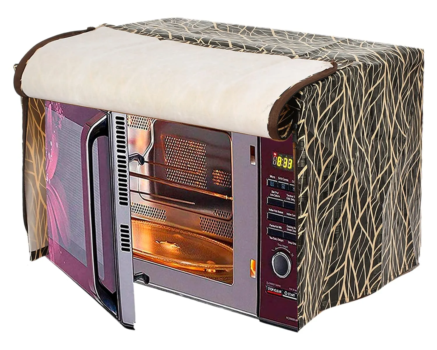 Kuber Industries PVC Leaf Printed Microwave Oven Cover,30 LTR. (Brown)-50KM01248