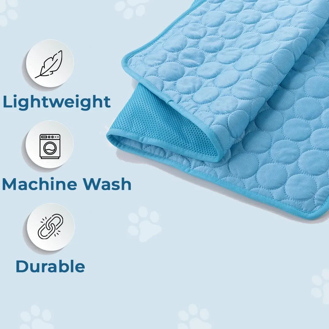 Kuber Industries Rectangular Dog & Cat Bed|Premium Cool Ice Silk with Polyester With Bottom Mesh|Multi-Utility Self-Cooling Pad For Dog & Cat|Light-weight & Durable Dog Bed|ZQCJ001B-XS|Blue(Pack Of 2)