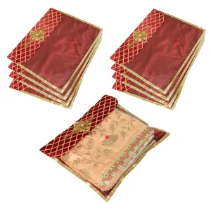 Kuber Industries Saree Cover | Clothes Storage Bag | Single Packing Saree with Velcro | Wardrobe Organizer | Cloth Stoarge Organizer | Check Jama Brooch-Design | Pack of 9 | Maroon